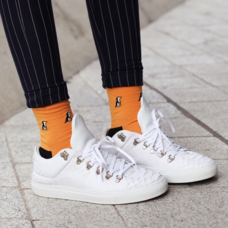 GREEN BLISS 有机棉袜 - [动物系列] Fairy Penguin 小企鹅 中长袜 (男/女) - 袜子 - 棉．麻 橘色