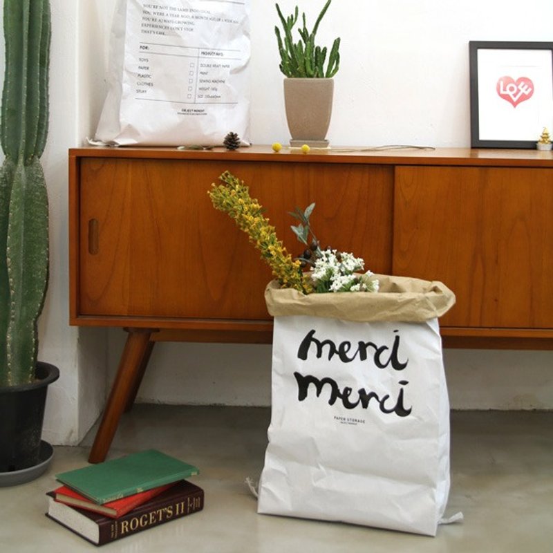 Dessin x SECOND-MANSION-法国乡村风空间装饰收纳大纸袋-Merci,PLD67113 - 收纳用品 - 纸 白色