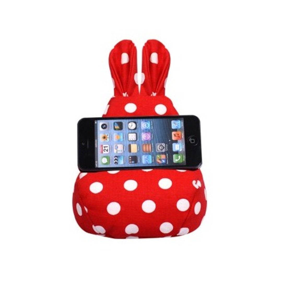 韩国rabito tiny Bean bag 兔耳造型手机座 迷你沙发袋-RED WHITE DOT - 摆饰 - 其他材质 红色