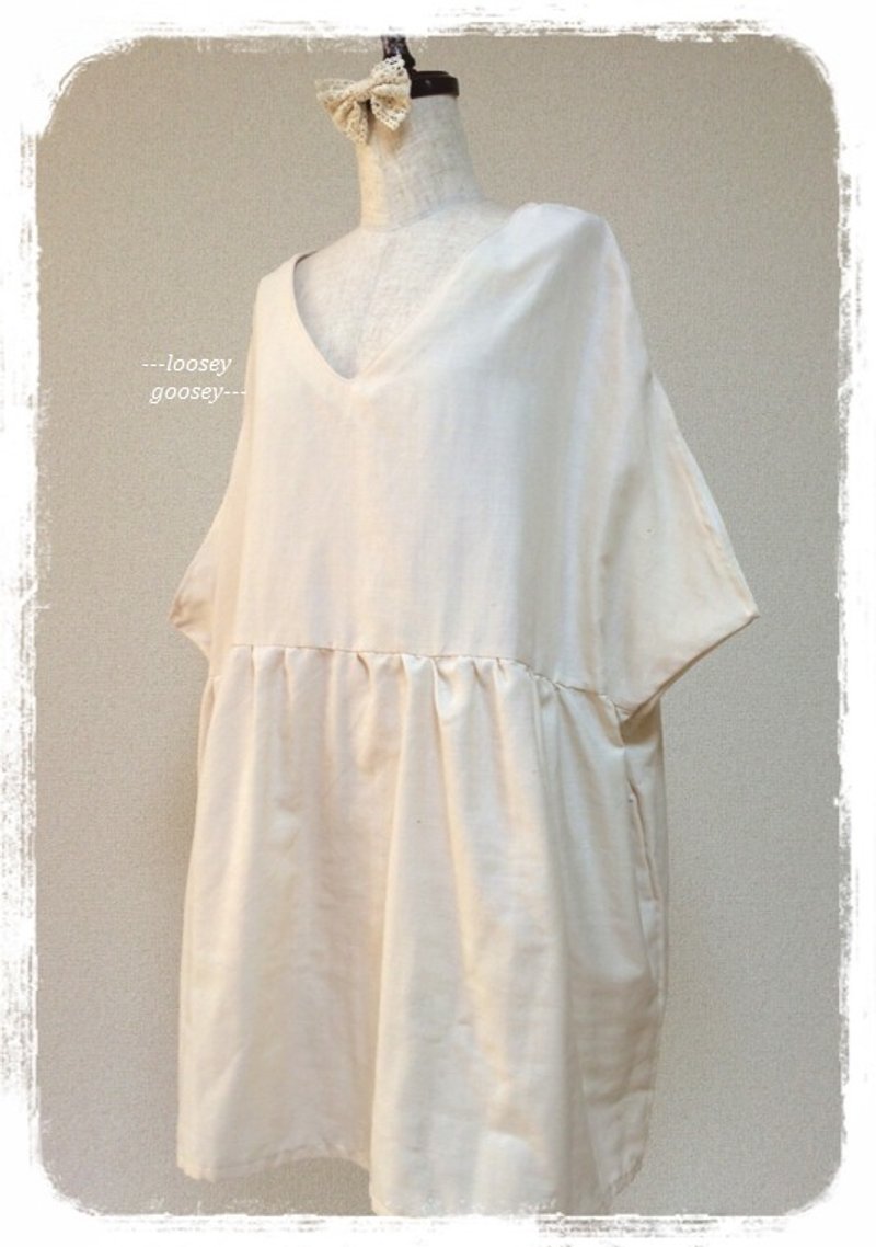 Soft double gauze tunic dress / off-white - 洋装/连衣裙 - 棉．麻 白色