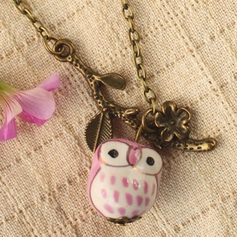 手绘猫头鹰项链(粉红)·Alice遇见爱丽丝 - 项链 - 其他材质 