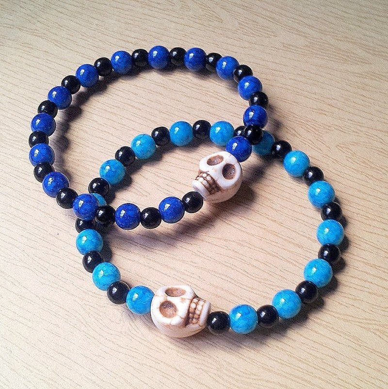 翘胡子小星星-水染骷髅头★串珠手环 - 手链/手环 - 其他材质 