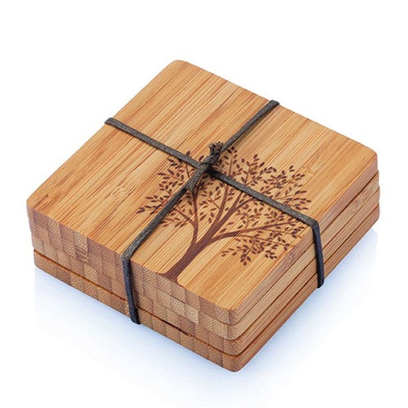 【Bambu】童趣图纹竹杯垫-许愿树(4块组) - 厨房用具 - 竹 卡其色