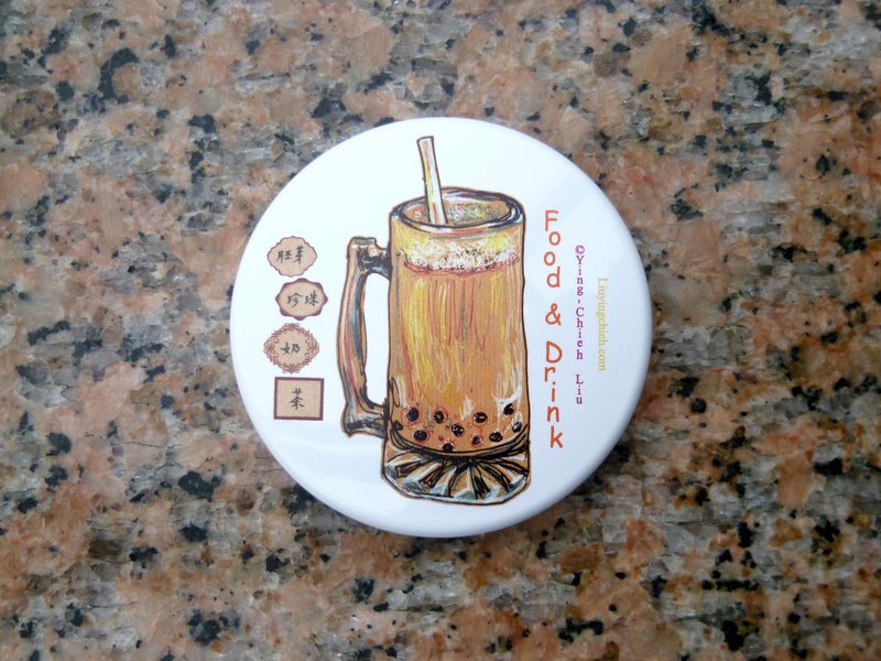 胚芽珍珠奶茶 随身镜盒  化妆镜  小镜子  - 彩妆刷具/镜子/梳子 - 玻璃 金色