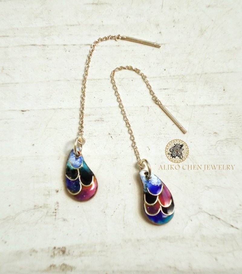 Drop of Tears Earrings 彩色眼泪珐琅耳环(蓝) - 耳环/耳夹 - 其他金属 蓝色