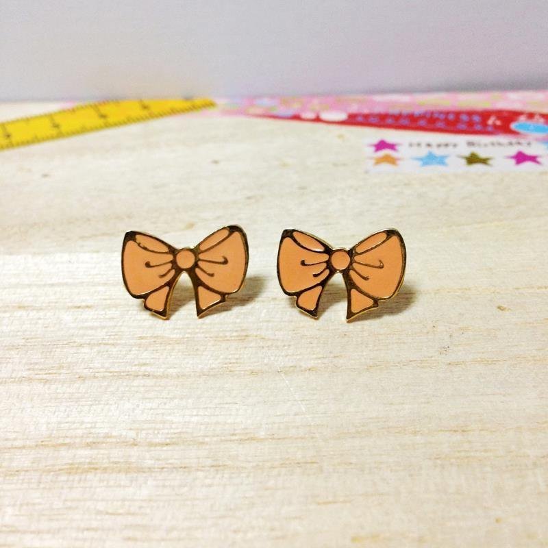▲BKK H.M Earring▲24K金系列-橙色蝴蝶结 - 耳环/耳夹 - 其他金属 橘色