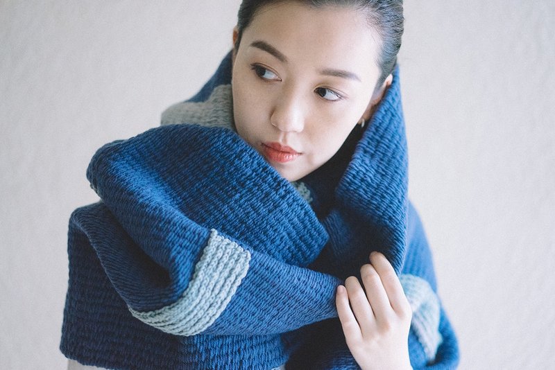 岛屿围巾系列 - Marine Blue 藏青色 - 丝巾 - 棉．麻 