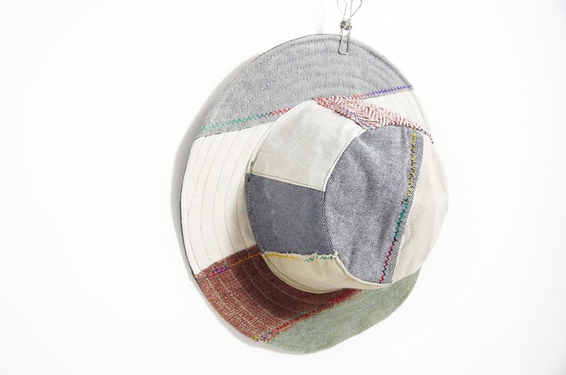 民族拼接手织棉麻帽 / 针织帽 / 渔夫帽 - 个性蓝咖色 ( 限量一件 ) - 帽子 - 其他材质 