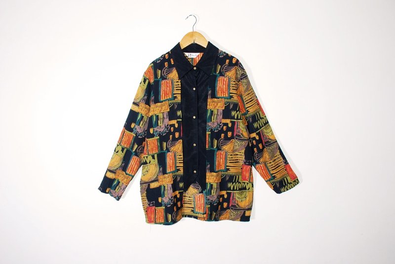 {:::Giraffe 长颈鹿人:::}假两件手绘工业over size古着衬衫 - 女装衬衫 - 其他材质 橘色