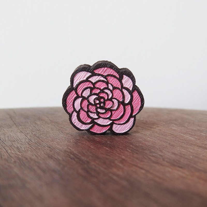 粉红色玫瑰木制别针 - 胸针 - 木头 粉红色