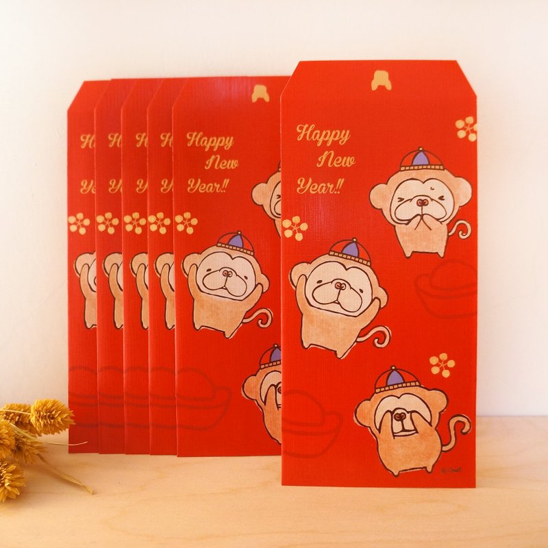 NEW-法斗红包袋-猴哩发财（6入） - 红包/春联 - 纸 红色