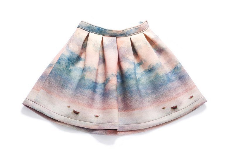 宁静海洋油画印花潜水料短裙 - 裙子 - 其他材质 粉红色