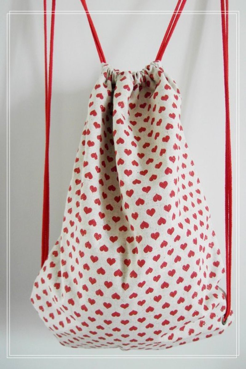 ~米+熊~ 复古 束口袋背包 (闪亮 爱心 样) - 束口袋双肩包 - 其他材质 红色