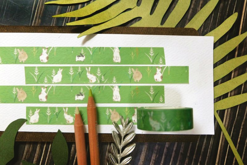 甜蜜麦草 纸胶带 兔子 可对花 - 纸胶带 - 纸 绿色