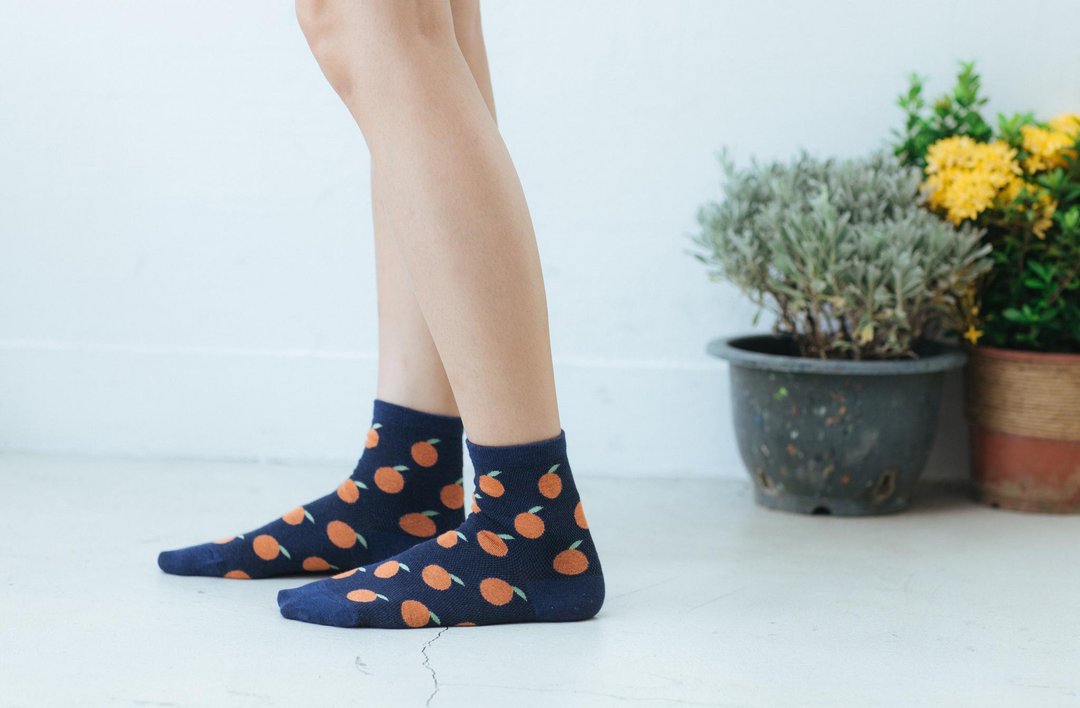 竹崎椪柑 _台湾水果系列_ NAKID SOCKS_袜子_短袜/交换礼物 - 袜子 - 棉 蓝色