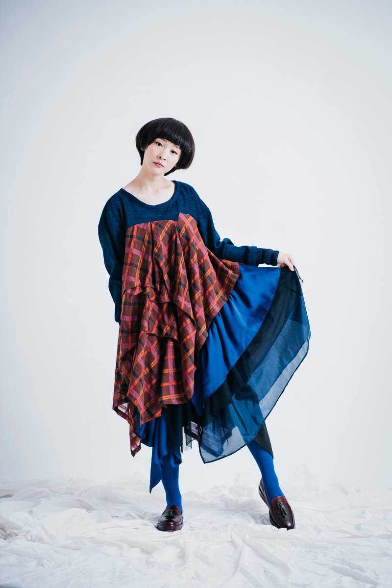 moi non plus 茶格葵珊瑚洋装 - 洋装/连衣裙 - 棉．麻 多色