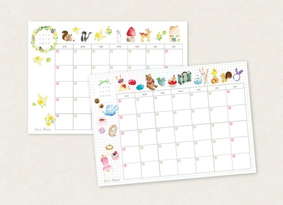 Zoe's forest 手写月计画（月历2款图案各6入共12入） - 年历/台历 - 纸 