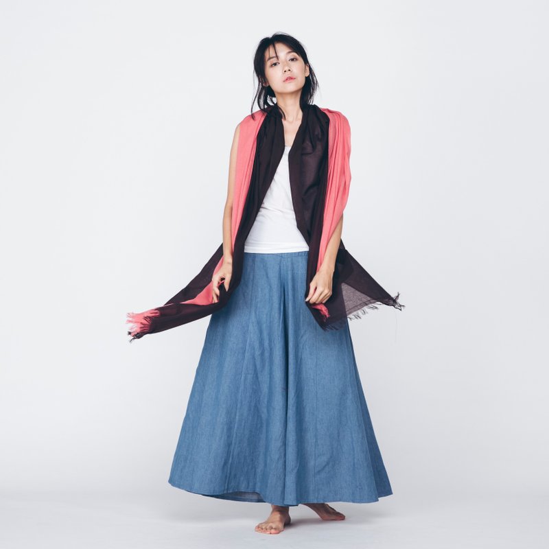 纯棉双色围巾 - 粉咖 - 丝巾 - 棉．麻 粉红色