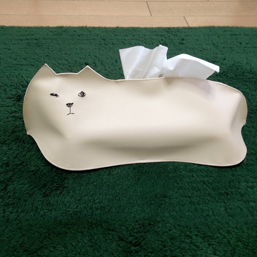 White cat tissue case (beige) [Made to order] - 其他 - 绣线 白色
