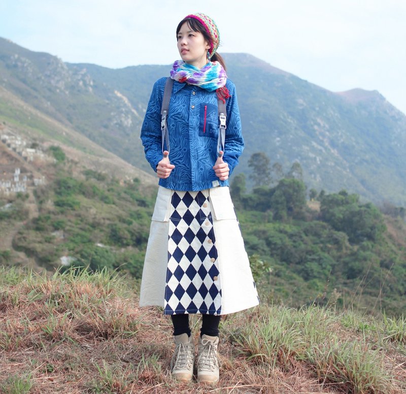 EARTH.er  │"Check Check"天然植物染长裙 ● Natural "Check Check" Swedish Long Skirt│ :: 香港原创设计品牌 :: - 裙子 - 棉．麻 白色