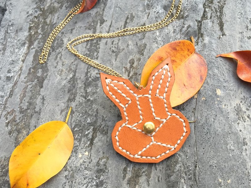 原始森林系列－兔子手缝皮革项链 - 项链 - 真皮 咖啡色