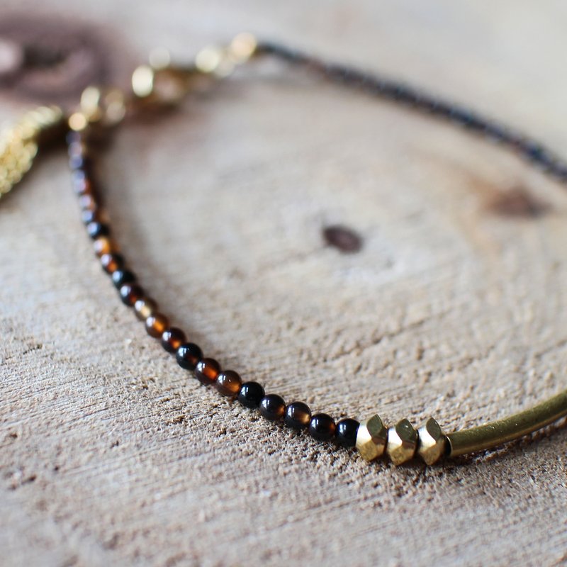 Muse自然风系列NO.55黑咖啡色黑玛瑙细铜手链 - 手链/手环 - 其他材质 黑色