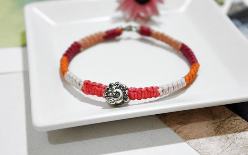 泰国蚕丝蜡线X银饰_孔雀开屏 //可以自选颜色//-限量X1-  #孔雀 - 手链/手环 - 蜡 多色