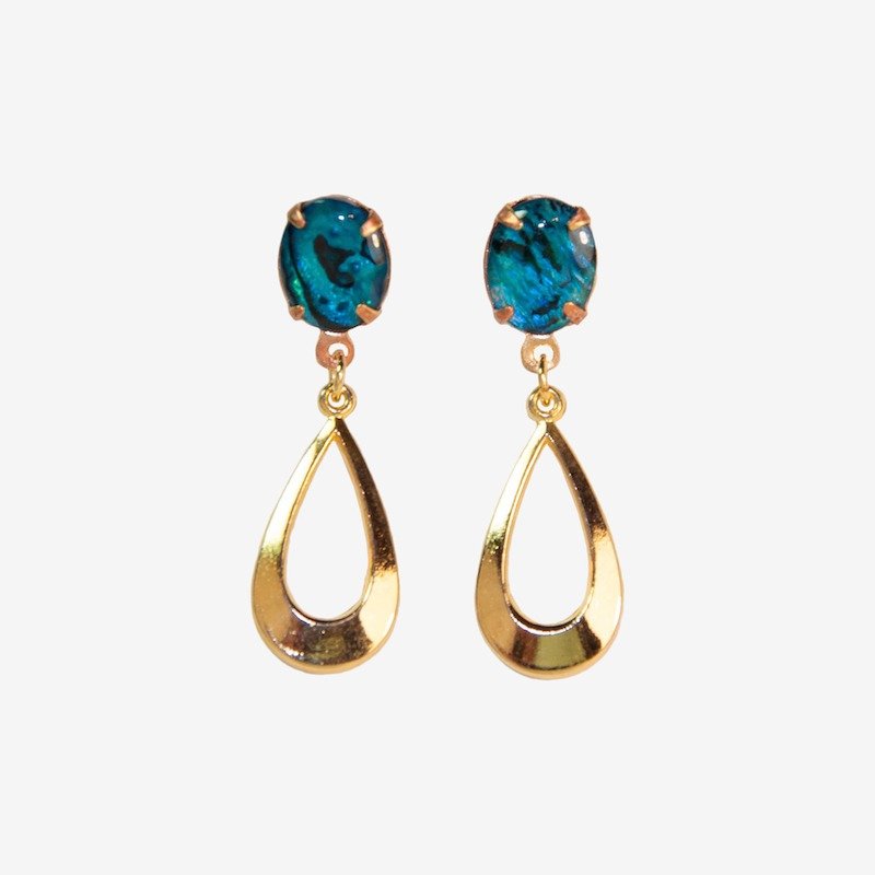 [Indigo] 湛蓝鲍鱼贝水滴耳环 - 耳环/耳夹 - 其他金属 蓝色