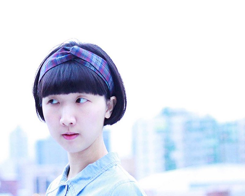 【The MAMA's Closet】松紧交叉发带--格子紫 - 发饰 - 棉．麻 紫色