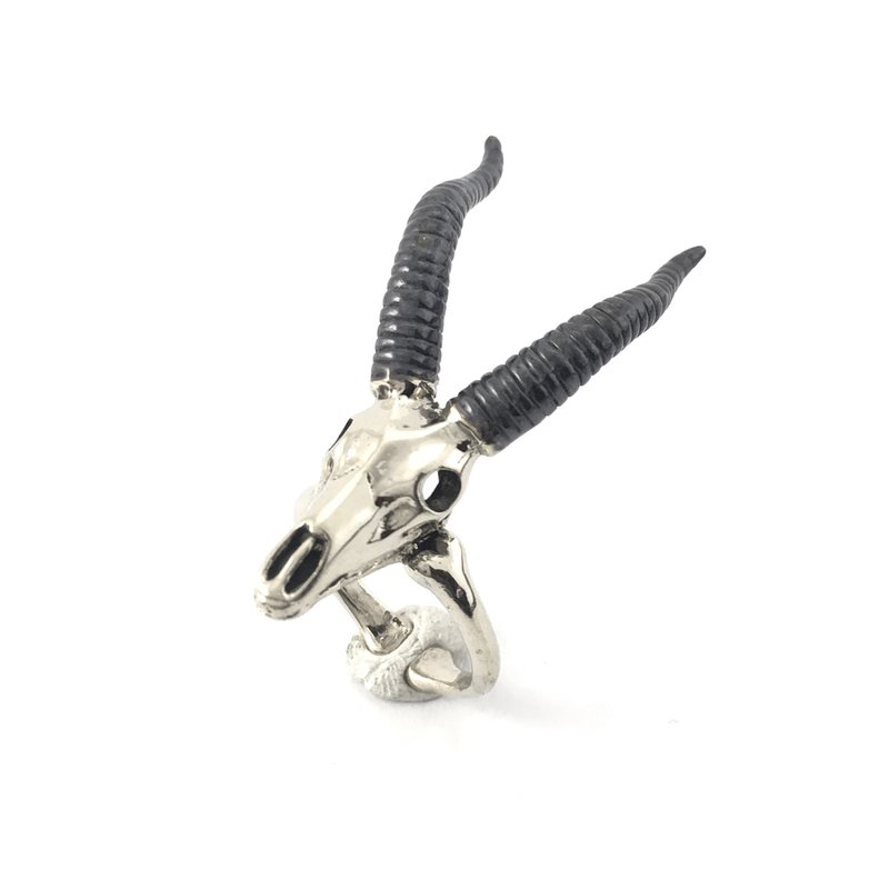 Zodiac Sea-Goat skull ring is for Capricorn in white bronze and oxidized antique color ,Rocker jewelry ,Skull jewelry,Biker jewelry - 戒指 - 其他金属 