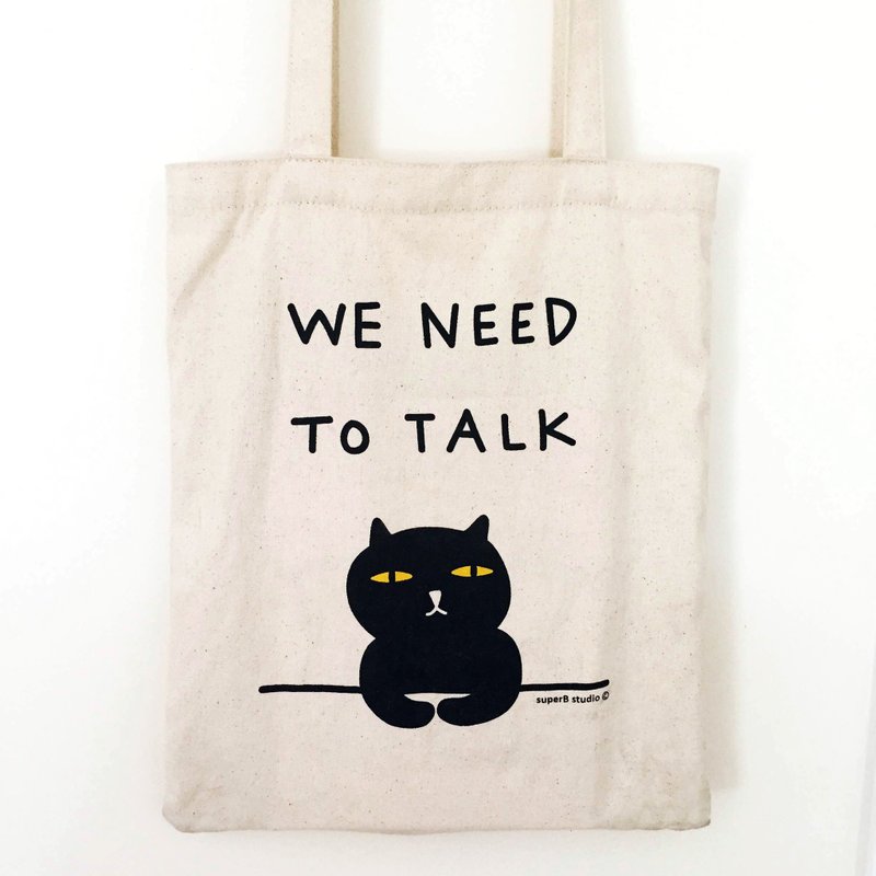 ↀᆺↀ✦ 坏猫咪帆布袋 - We Need To Talk Badkitty Totebag - 侧背包/斜挎包 - 其他材质 白色