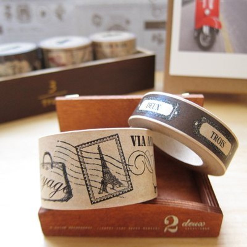 Tokyo Antique Masking Tape 牛皮纸胶带 (CMAS-V) 旅行 行李箱 邮戳 巴黎 *9折特价 - 纸胶带 - 其他材质 咖啡色