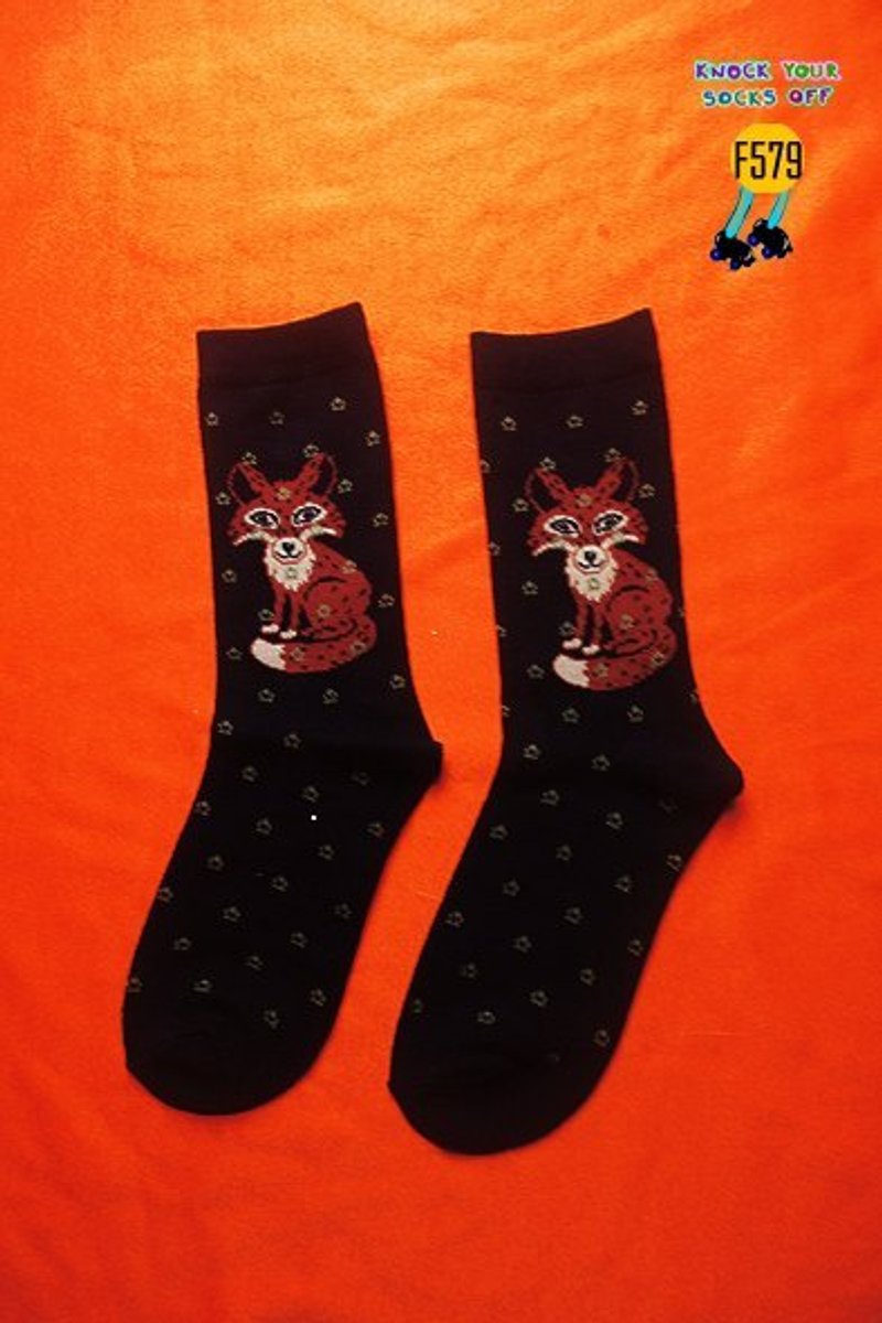 绘本狐狸袜!!夏漪眺=knock your socks off !! - 袜子 - 其他材质 黑色