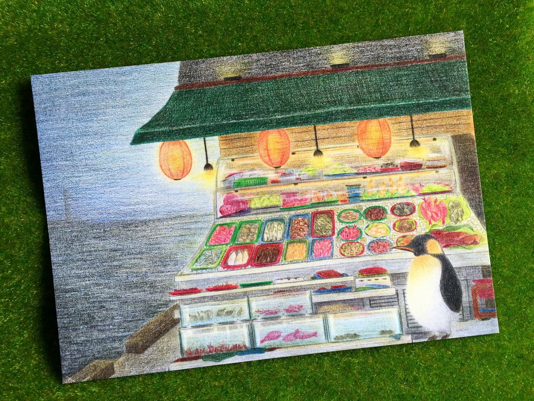 企鹅顾店 明信片 - 卡片/明信片 - 纸 绿色