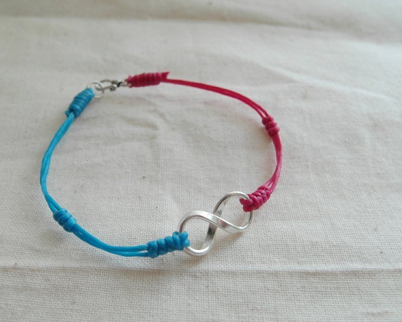 ~米+熊~ 925 纯银 VS 蚕丝蜡线 编织手链 细手链 (爱无限  8字款 撞色款) - 手链/手环 - 其他材质 多色