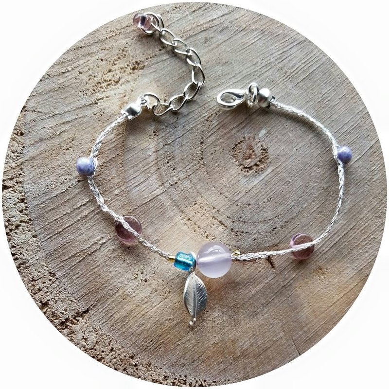 KNIT WITH LOVE 紫玉髓配银树叶  银色手编手链 - 手链/手环 - 宝石 紫色