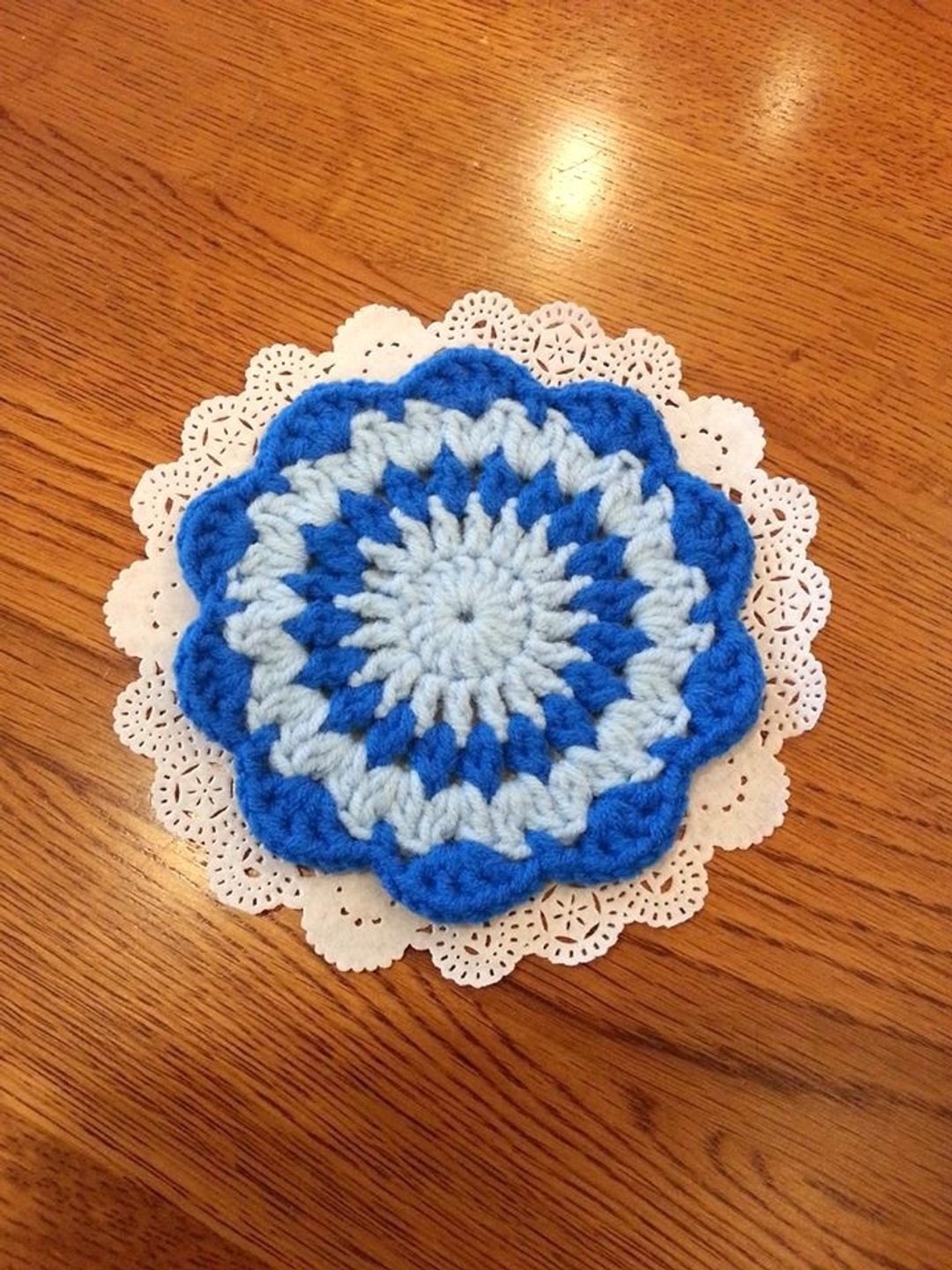 【Knitting】花型杯垫-深蓝与浅蓝的圆舞曲 - 杯垫 - 其他材质 蓝色
