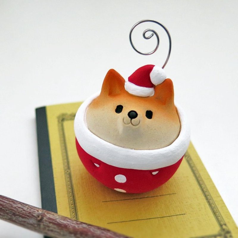 Shiba Inu figurine of Ceramics "A santa claus of Shiba ball memo stand type" - 摆饰 - 其他材质 红色