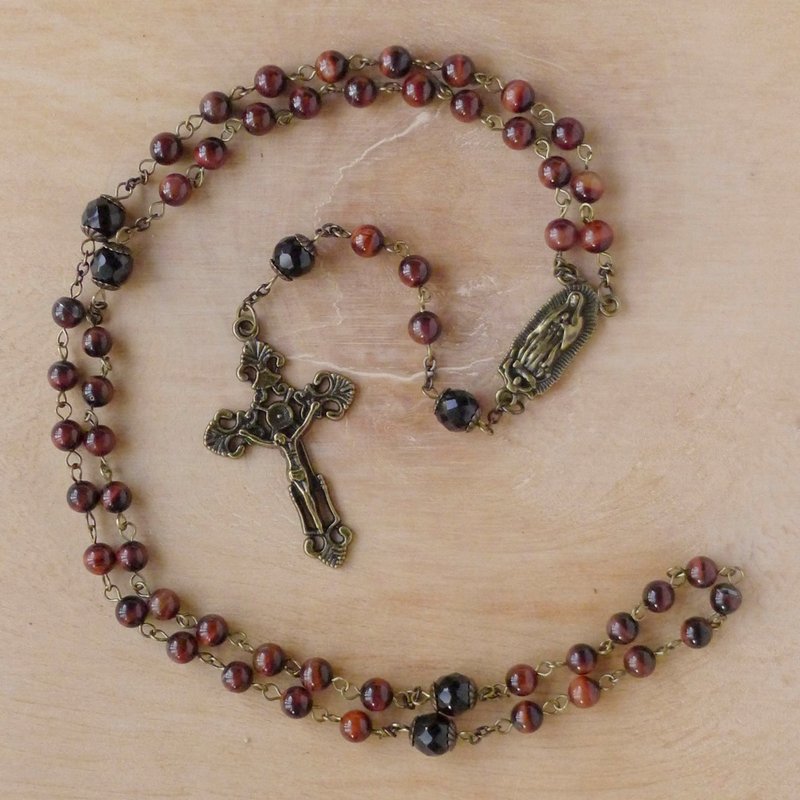§ Rosary § 红虎眼石+黑玛瑙 - 项链 - 其他材质 红色