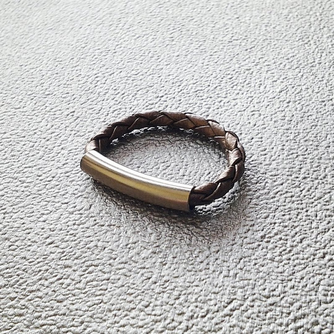 EarringFanatic金属弯管咖啡金色辨子皮中性戒指 - 戒指 - 真皮 咖啡色