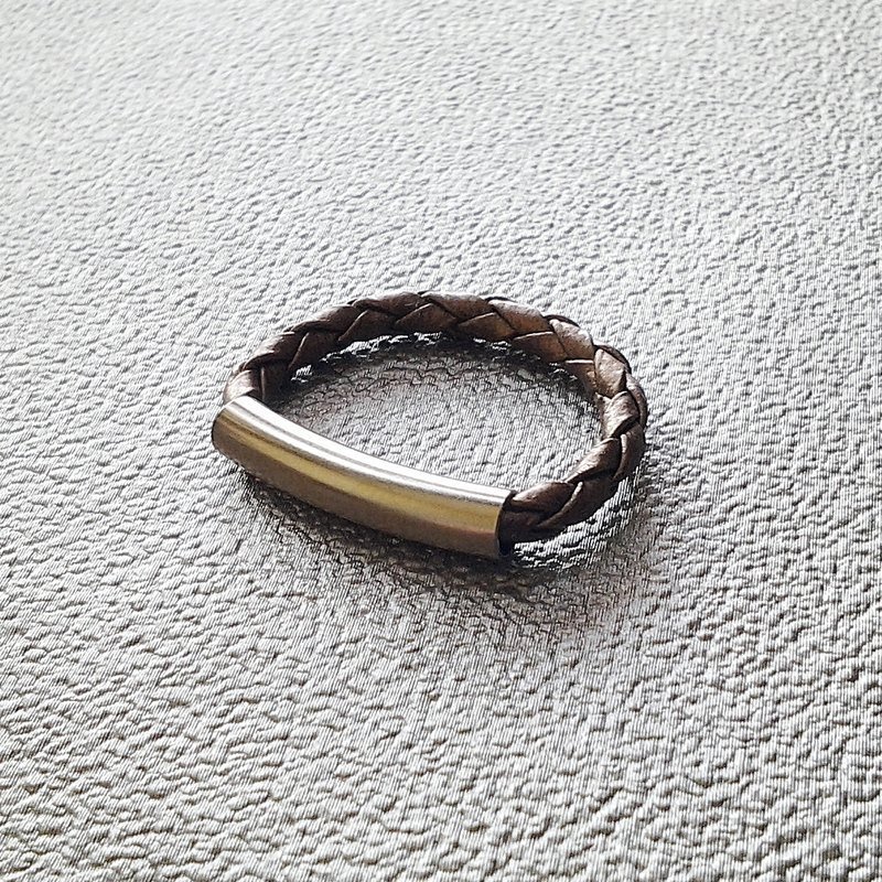EarringFanatic金属弯管咖啡金色辨子皮中性戒指 - 戒指 - 真皮 咖啡色