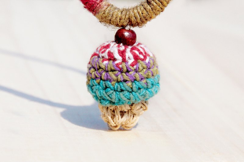 手工限量真皮+棉麻编织香菇项链 - 彩色森林色调 - 项链 - 其他材质 多色