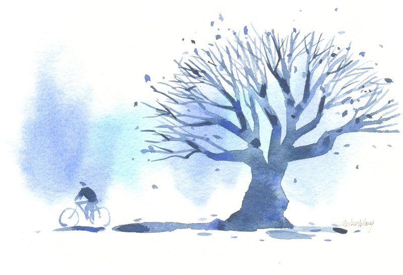 “疗愈系树林系列1-63”水彩手绘限量版明信片/贺卡 - 卡片/明信片 - 纸 蓝色