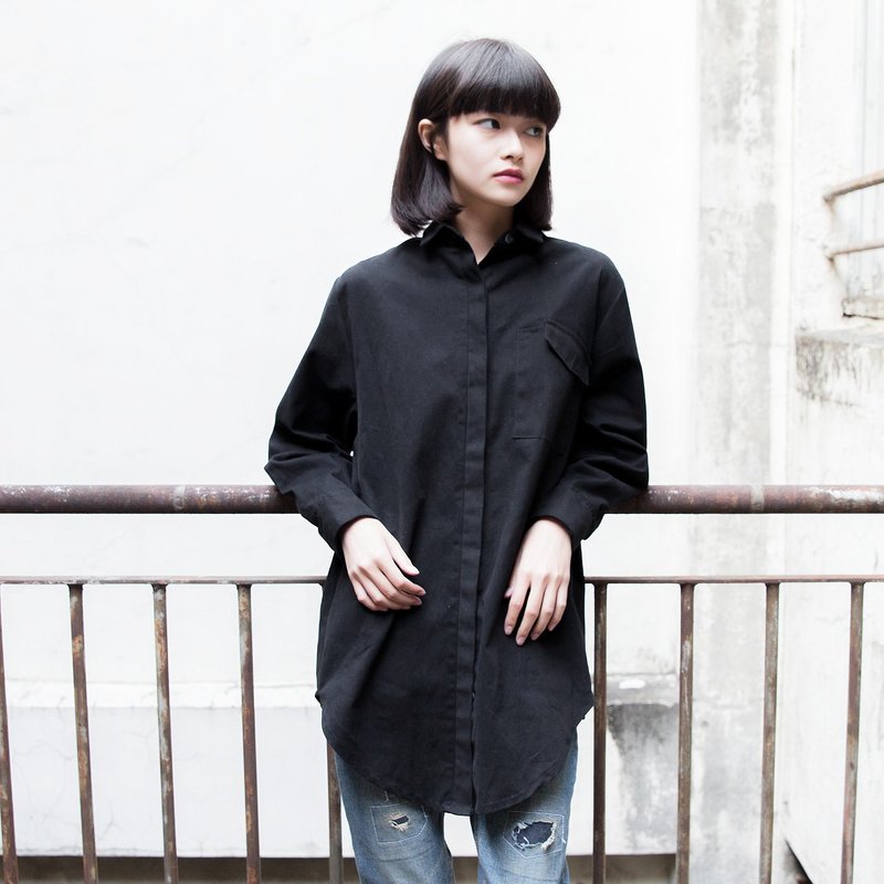 SUMI Insightful 灯笼袖复古宽版衬衫_4AF301_黑 - 女装衬衫 - 棉．麻 黑色