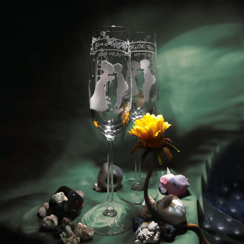 LifetimePromise水晶香檳杯組 結婚敬酒 紀念 生日 情人 客製刻字 - 摆饰 - 玻璃 透明