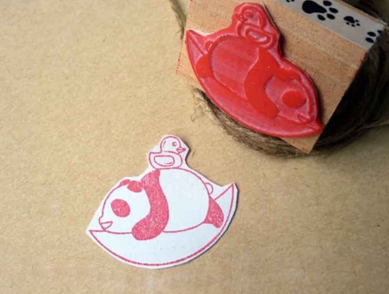 黄色小鸭 熊猫 圆仔创意印章 适合手工卡片 明信片戳章 橡皮印章 - 印章/印台 - 木头 红色
