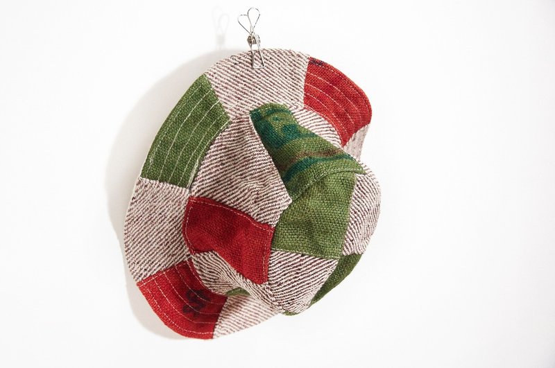 民族拼接手织棉麻帽 / 针织帽 - 个性红绿色 - 帽子 - 其他材质 