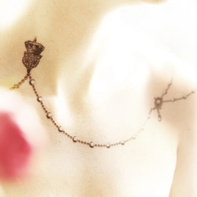 ::纹身/刺青贴纸::  狐狸珠宝 项链 2入 原创手绘 | PAPERSELF - 纹身贴 - 纸 黑色