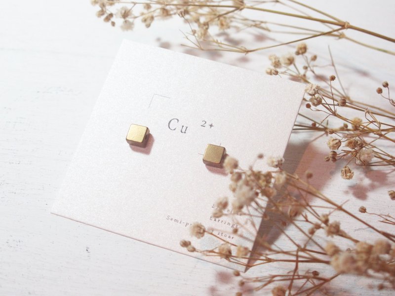 纯黄铜方块小耳环  不锈钢耳针 一对 - 耳环/耳夹 - 其他金属 金色