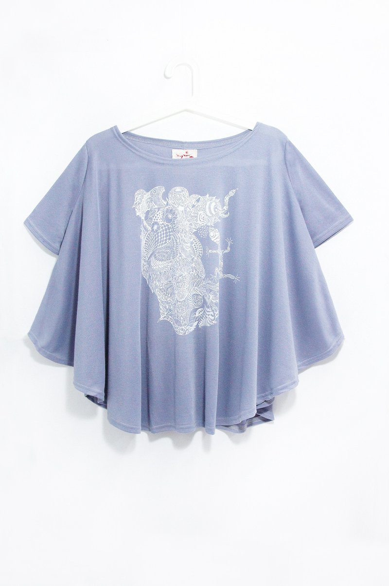 手感自然垂坠圆摆旅行T / 女上衣 - 心灵之图系列旅行记忆脸庞(仅存一件) - 女装上衣 - 棉．麻 紫色